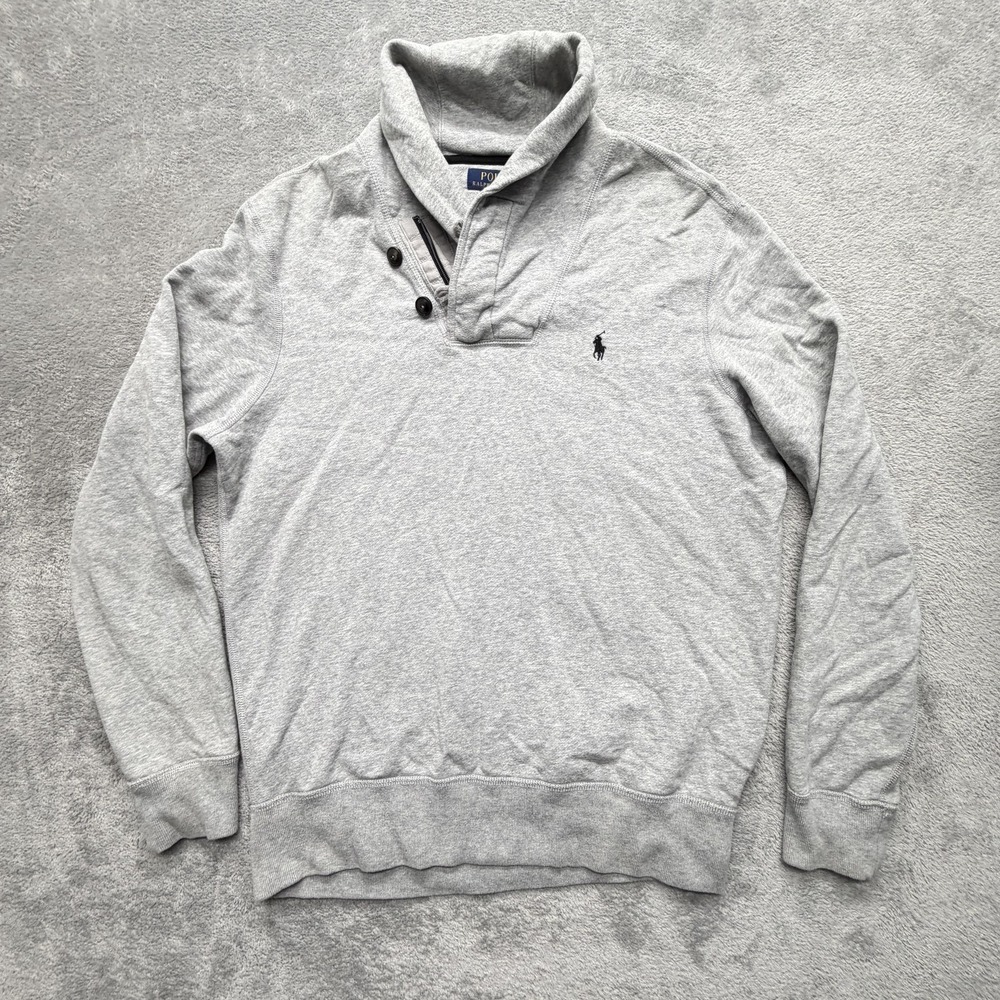 Polo Ralph Lauren Sweatshirt Mens L Gray Pullover 1/4 Zip Lined Fleece Logo